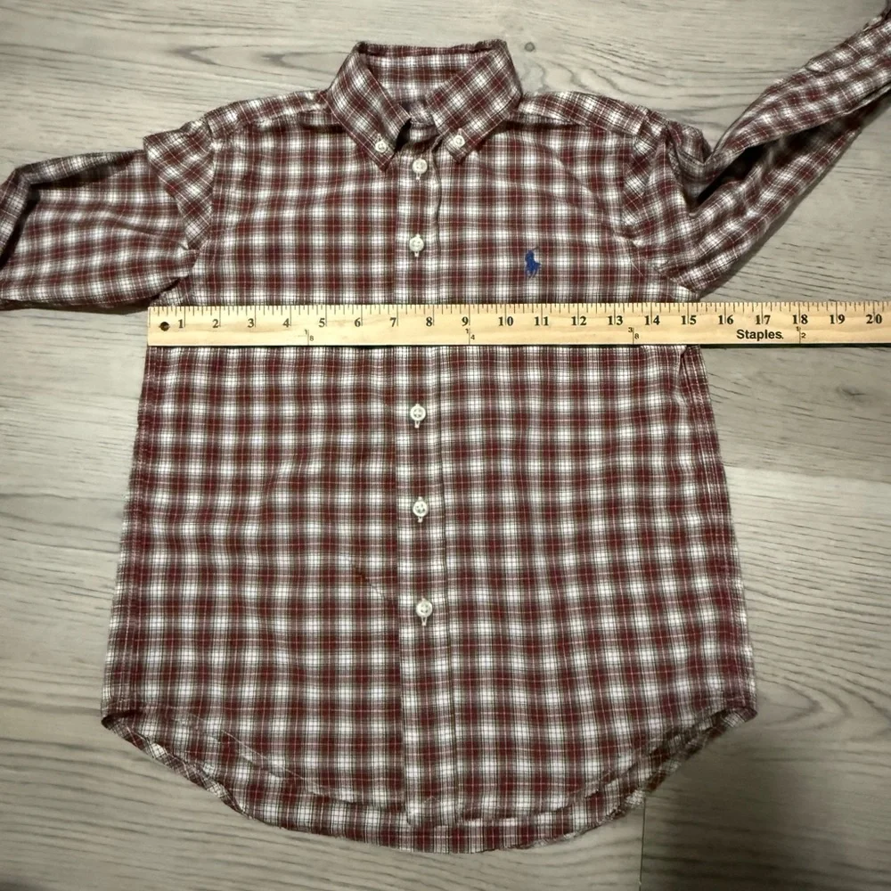 Ralph Lauren Boys S 8 Long Sleeve Red Green Plaid Logo Button Down